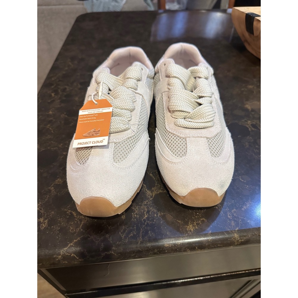 Project Cloud Women's Lt. Beige Mesh Suede Lace Up Sneakers Comfort Memory Foam - Picture 1 of 5